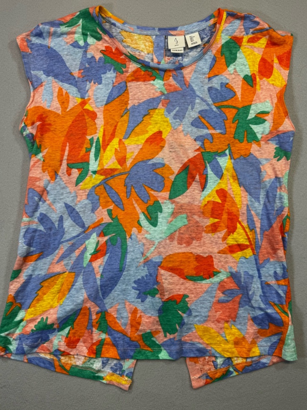 Joie Blue Multicolor Linen Leaf-Print Tee